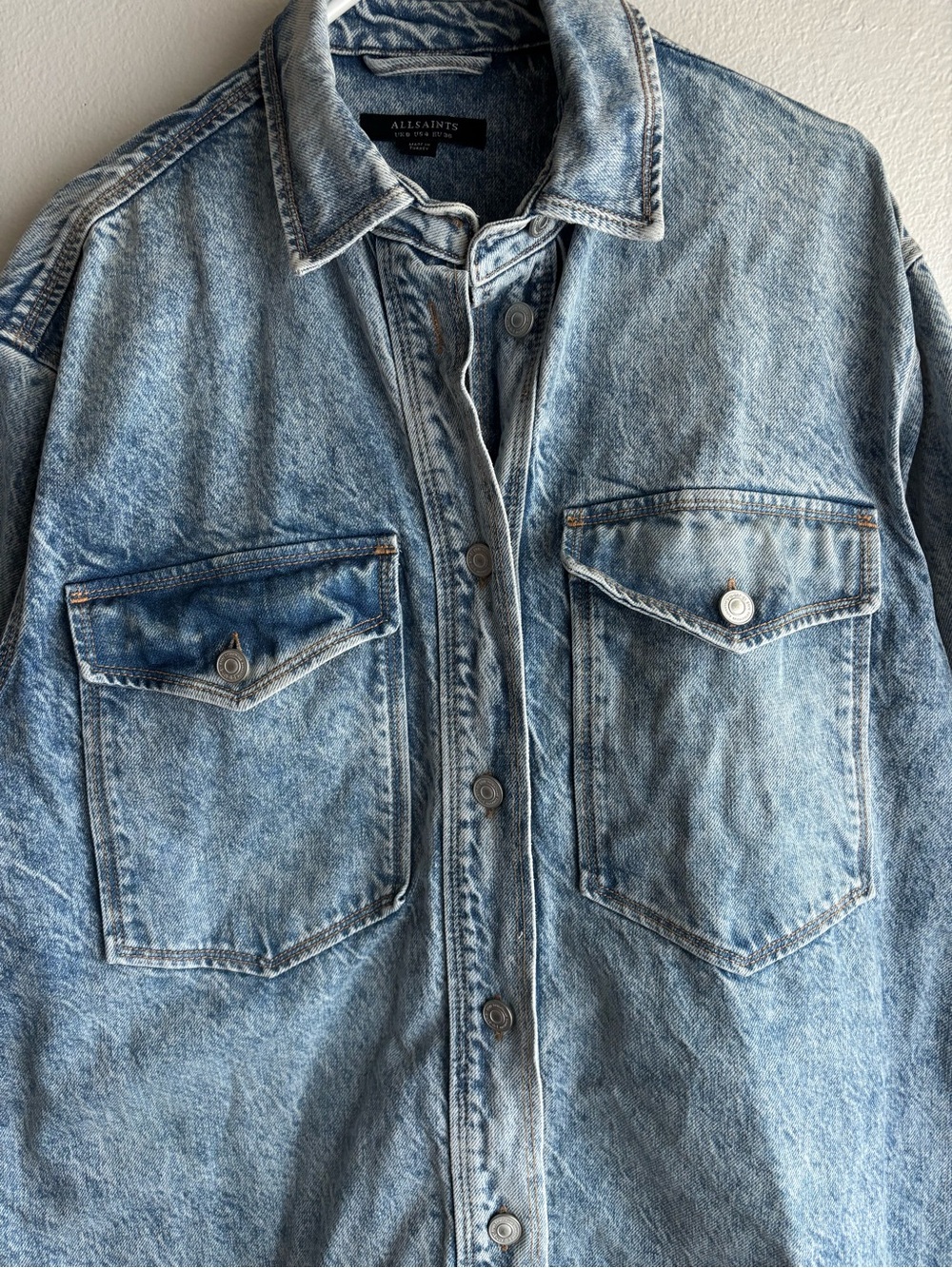 AllSaints Lily Shacket Dress Heavyweight Denim Button-Up Light Wash Women’s US 4 - Picture 2 of 15